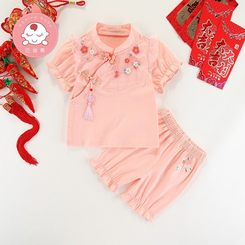 抓周衣服女宝宝宝夏装1一2周岁宴礼服女孩百天宴夏季婴儿喜庆套装