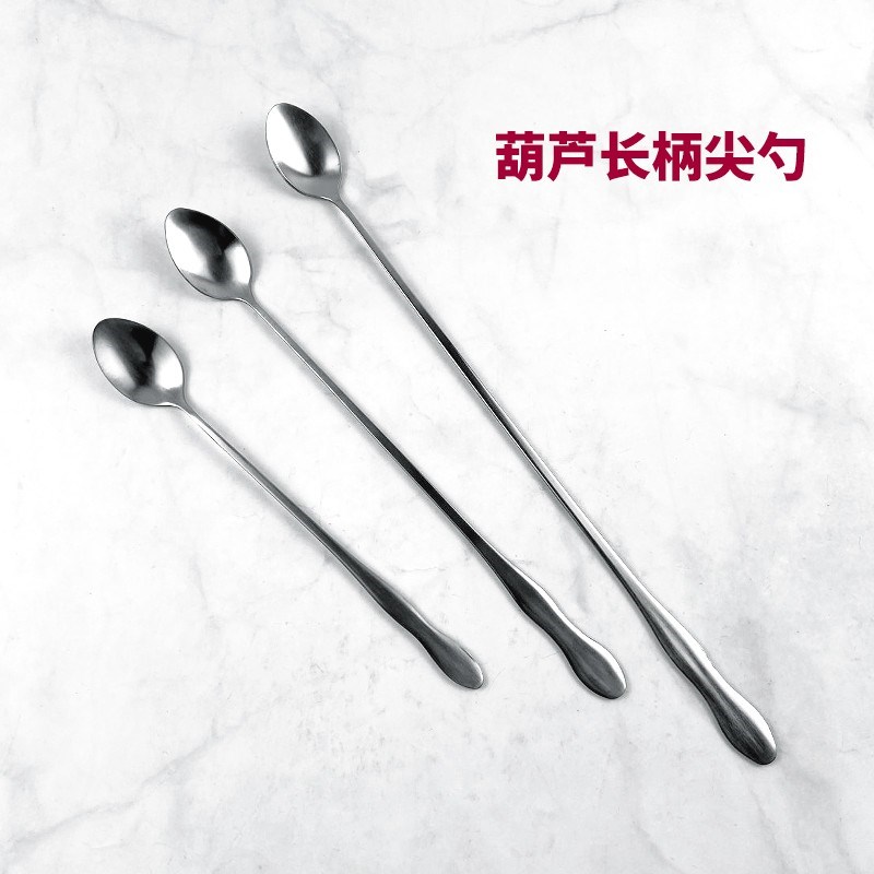 不锈钢长柄搅拌勺圆头创意调味加长甜品咖啡冰勺舀蜂密调料小勺子
