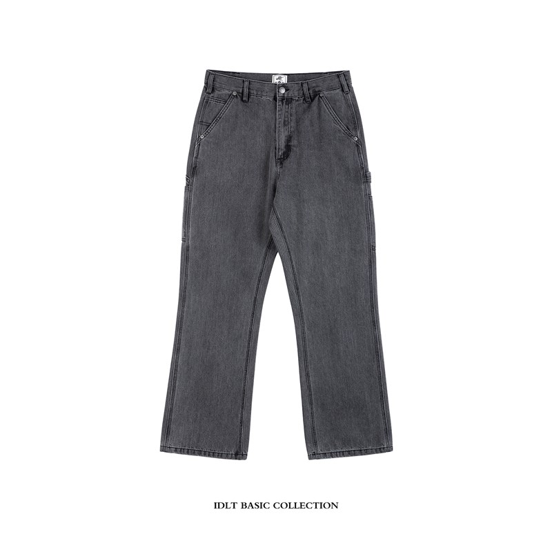 IDLT 宽松喇叭锥型 高品质 工装牛仔裤 水洗高级灰男女阔腿潮
