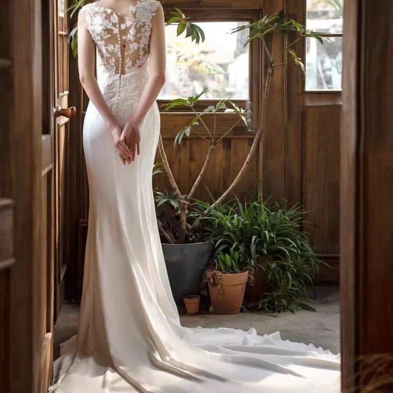 法式轻婚纱新娘长袖V领缎面蕾丝迎宾出门纱鱼尾礼服拖尾显瘦夏季,女装/女士精品,礼服/晚装,淘宝优惠券,粉丝福利购,淘宝优惠卷
