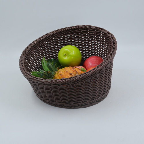 斜口圆形水果篮 收纳筐 商场超市零食面包手工藤编桌面收纳篮子