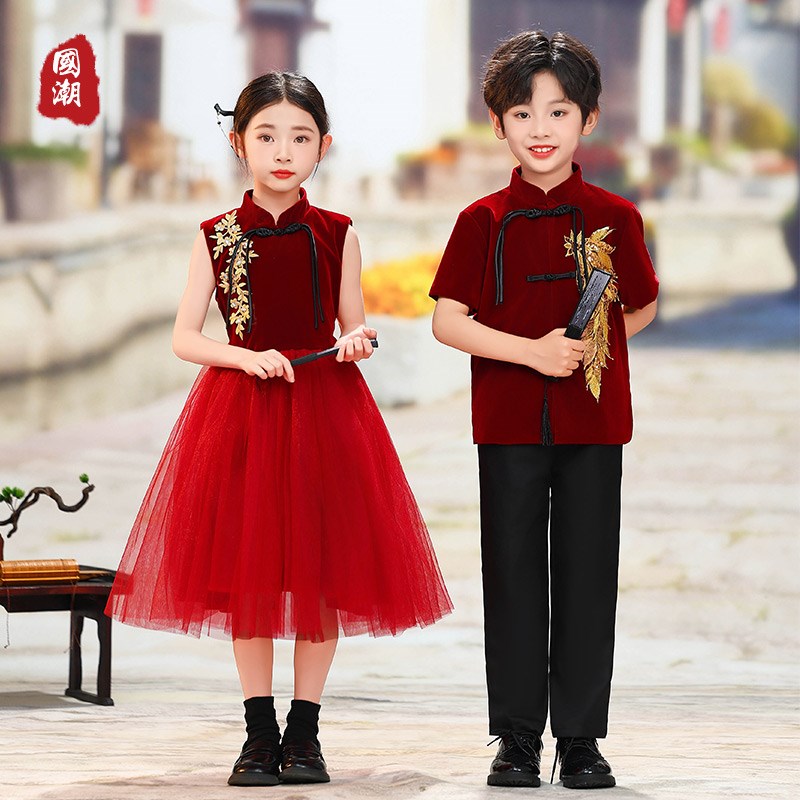 儿童演出服新中式演讲诗歌朗诵小学生大合唱团国风男女童歌唱祖国