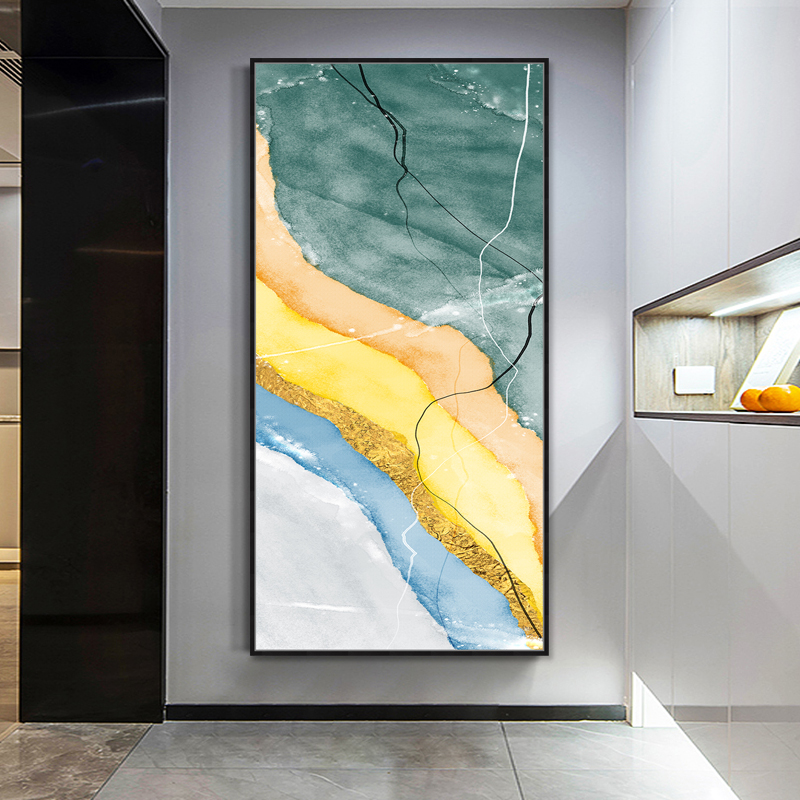 北欧抽象金箔装饰画轻奢色块酒店油画玄关对门墙面柱子过道墙挂画图片