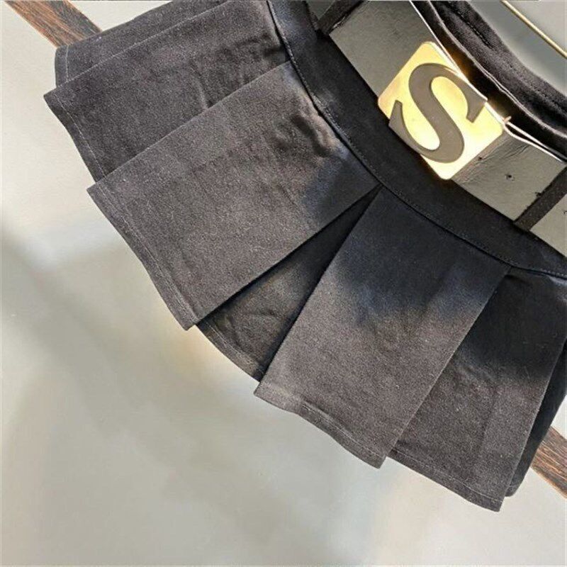 美式女童超短裙儿童松紧腰百褶牛仔裙宝宝小女孩a字包臀半身裙夏