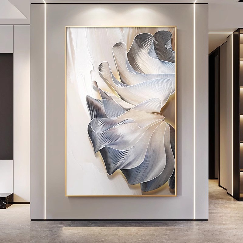 奶油风入户玄关装饰画高级感客厅沙发背景墙挂画立体浮雕花卉壁画图片