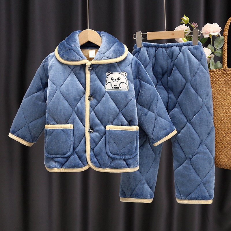 儿童睡衣女童秋冬季加厚款珊瑚绒宝宝女孩中大童加绒保暖三层夹棉