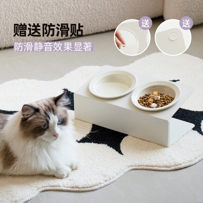 斜口陶瓷双碗飞碟草帽宠物猫咪碗高脚护颈椎防打翻饮水粮食猫狗碗,宠物/宠物食品及用品,猫狗碗/慢食碗,淘宝优惠券,粉丝福利购,淘宝优惠卷