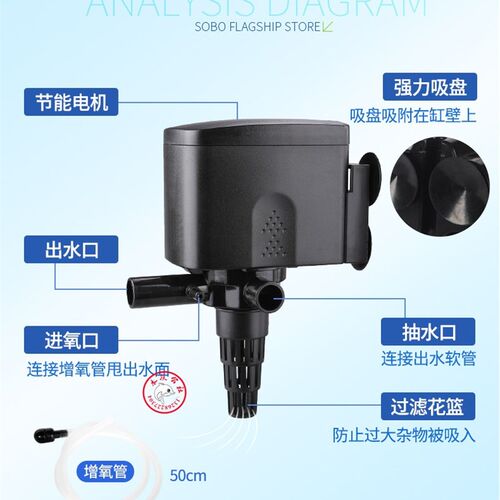 SEBO松宝三合一潜水泵上滤缸鱼缸抽水增氧泵WP-1880/2880/3880泵