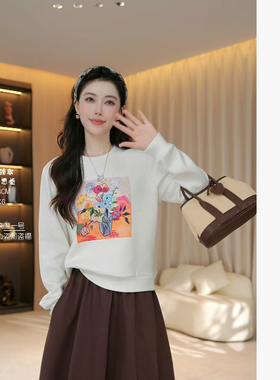 【几何花韵】秋款上新显瘦洋气花朵图案长袖针织毛衣上衣36367