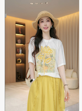 【玫瑰物语】夏款时尚洋气卡通百搭休闲短袖圆领宽松T恤上衣35335