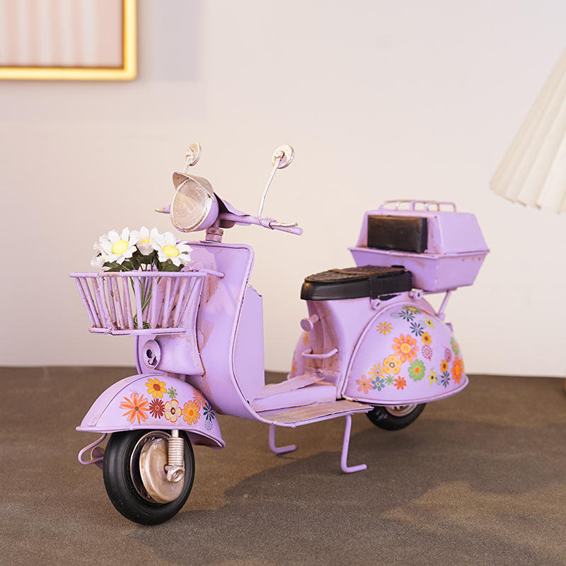 小绵羊摩托车模型踏板金属工艺铁艺复古工艺品摆件文艺风铁皮小众