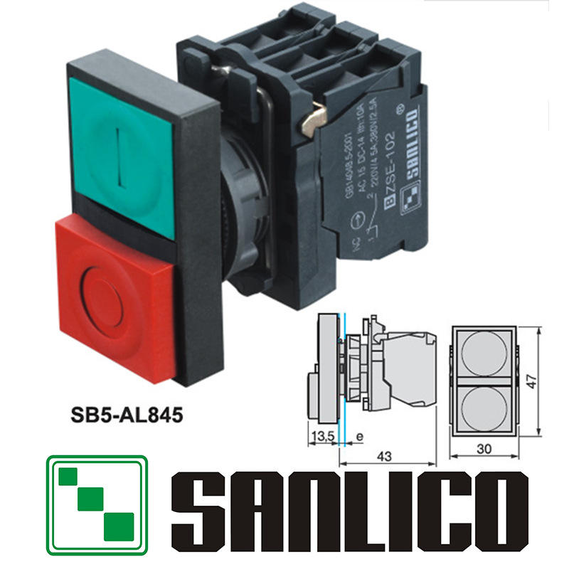 塑料双键位二联复位按钮启动停止LA68S SB5 XB5-AL845按钮开关