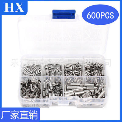 货源 600pcs盒装管型裸端子组合 按压线焊接裸中接管现货