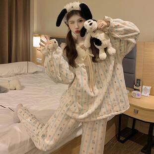 网红高级法兰绒睡衣女款冬季加绒加厚珊瑚绒2025新款秋冬款家居服