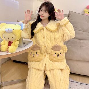 珊瑚绒睡衣女款秋冬季加绒加厚卡通保暖2025新款法兰绒家居服套装