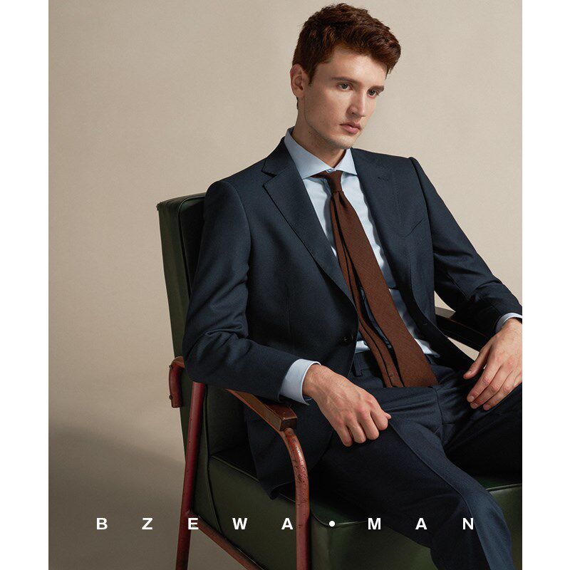 那不勒斯男士西装套装鸟眼肌理纹墨绿色西服商务修身正装宴会礼服