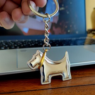 卡通狗狗宠物钥匙扣汽车金属挂件牵绳小狗钥匙链免费刻字定制logo