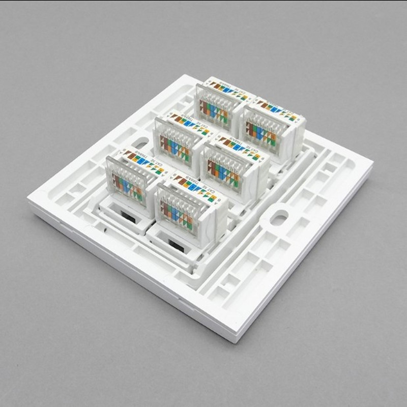 86型6位网线面板电脑宽带六口网络插座面板六位信息RJ45墙壁插座