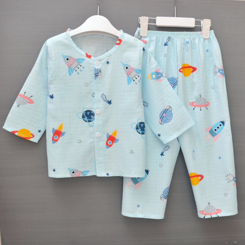 儿童纯棉纱布睡衣春夏季男女童中长袖大童薄套装家居服可配亲子装,童装/婴儿装/亲子装,家居服套装,淘宝优惠券,粉丝福利购,淘宝优惠卷