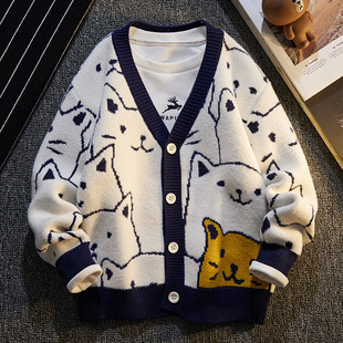 2023新款春秋款儿童休闲外搭针织开衫秋季中大童男童毛衣外套童装