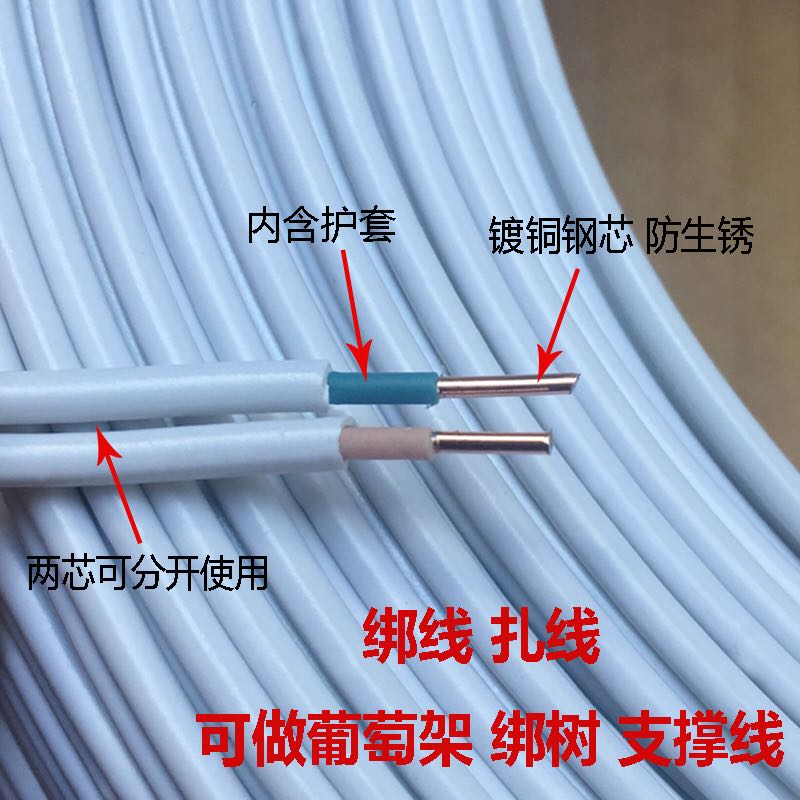 HBGYV室外电话线2芯铜包钢2X1.2铁芯扎线果树绑线防生锈100米/卷