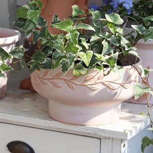 红陶花盆大口径矮盆种球盆田园文艺简约通用透气排水花园露台陶盆