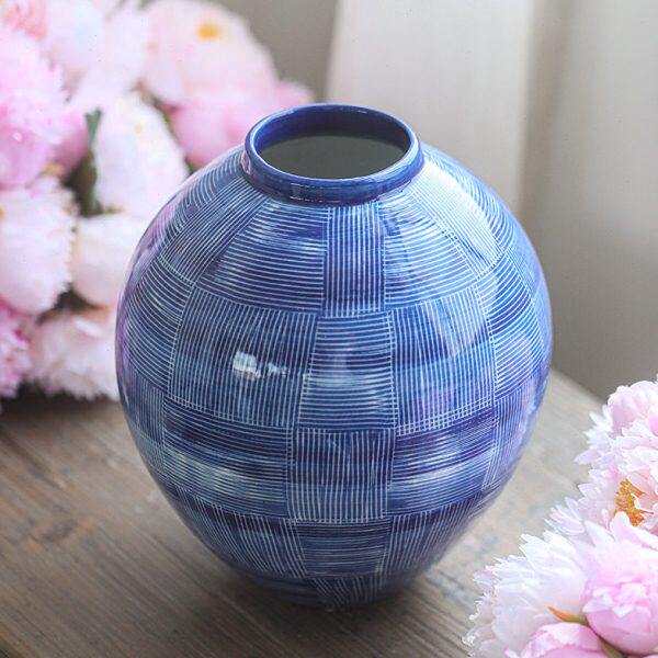 蓝境青花釉圆肚花瓶陶瓷花瓶青花瓷客厅摆件新中式玄关酒柜摆设品
