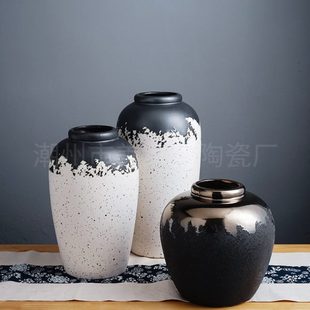 客厅民宿软装 美家荟磨砂陶瓷花复古创意家居摆件新中式 陶艺插花