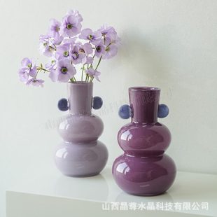 饰品摆件轻奢 中古颜值插花花器陶瓷异形玻璃花家用客厅装