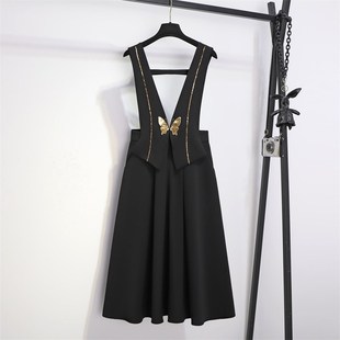 背带裙气质高级感春夏2025新款收腰显瘦亮片刺绣中长款a字背心裙