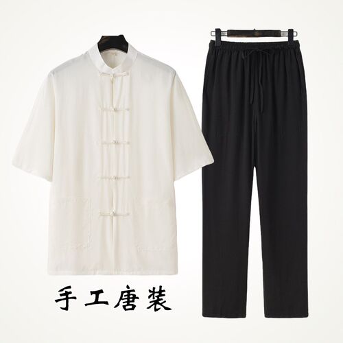 唐装夏季新款中老年男士盘扣薄款中国风休闲套装爸爸中式宽松唐衣