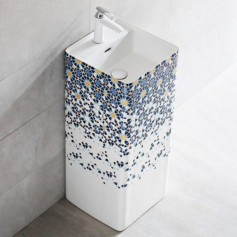 创意个性一体立柱盆陶瓷落地式洗手盘卫生间阳台立式艺术脸盆方形