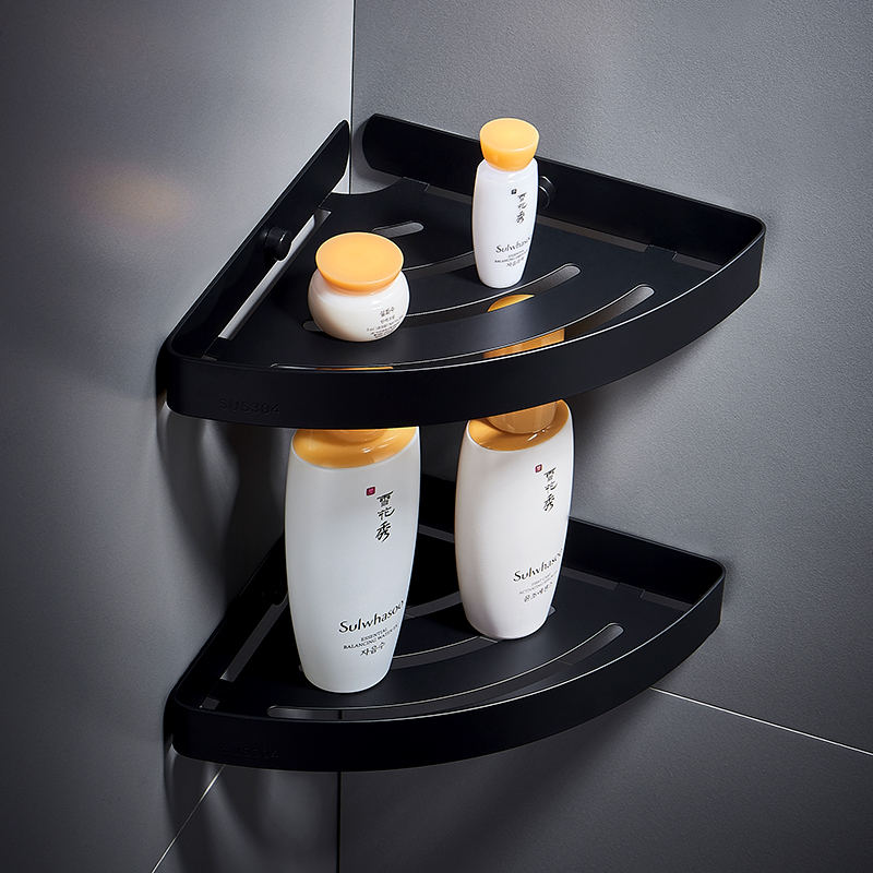 小号三角架 黑色304不锈钢三角篮壁挂式免打孔转角浴室置物架墙角