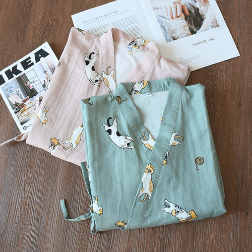 纯棉和服女睡衣浴袍睡裙春夏秋季薄款汗蒸家居服日式男士长袖睡袍