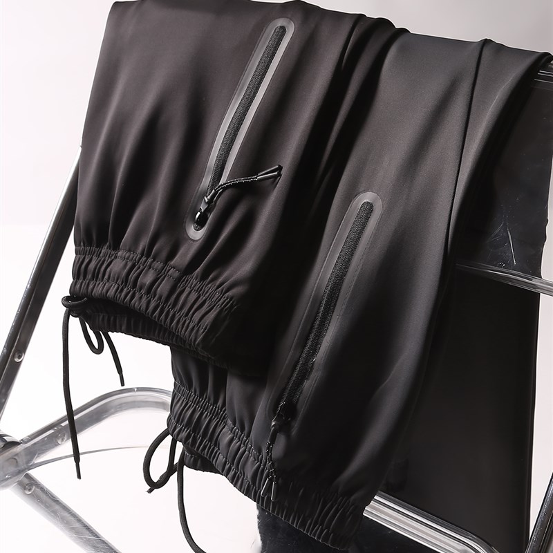 简约通勤 压胶防水拉链口袋 春夏季男士松紧腰高弹力束脚运动裤潮