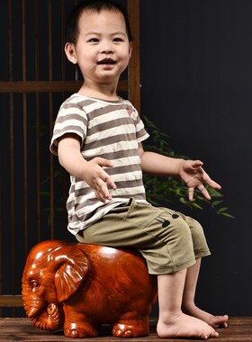 木雕大象实木雕刻儿童凳子换鞋象凳摆件新居客厅装饰乔迁工艺礼品