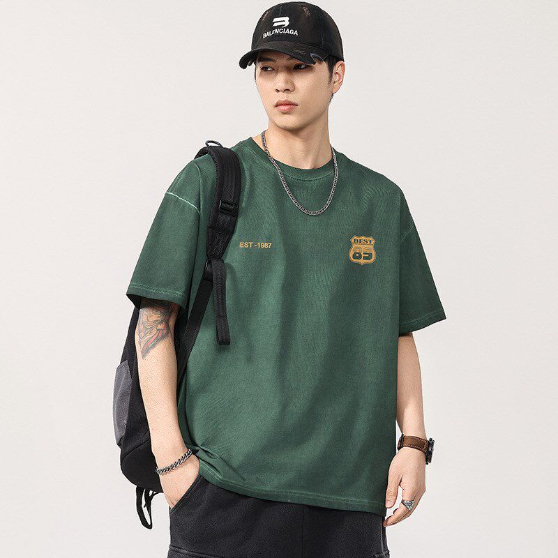 GXXH大码男装夏季新品280g重磅潮牌印花棉T恤男宽松胖子复古短袖t