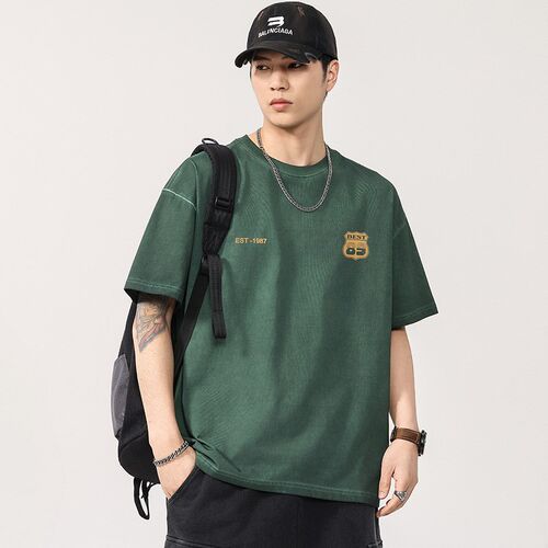 GXXH大码男装夏季新品280g重磅潮牌印花棉T恤男宽松胖子复古短袖t