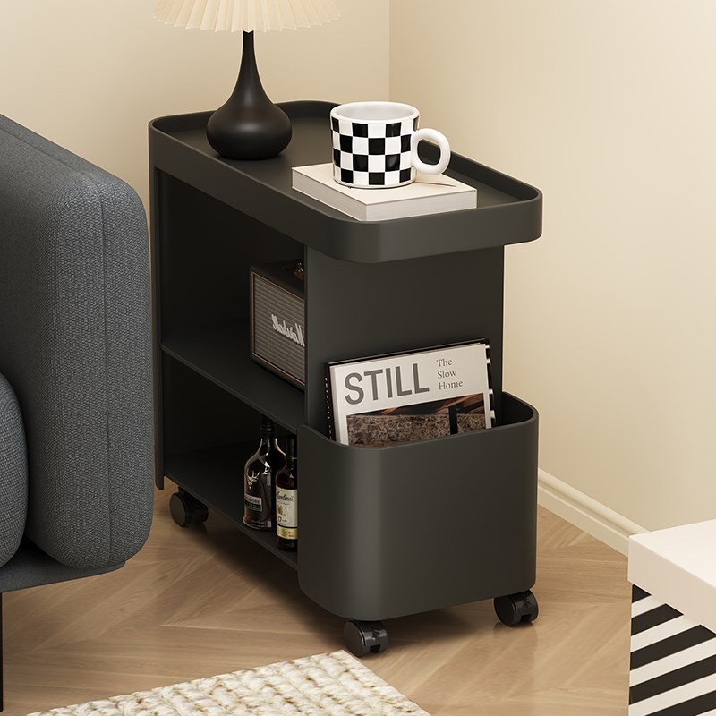可移动沙发边几侧边柜奶油风床头小桌子置物架客厅小茶几铁艺推车
