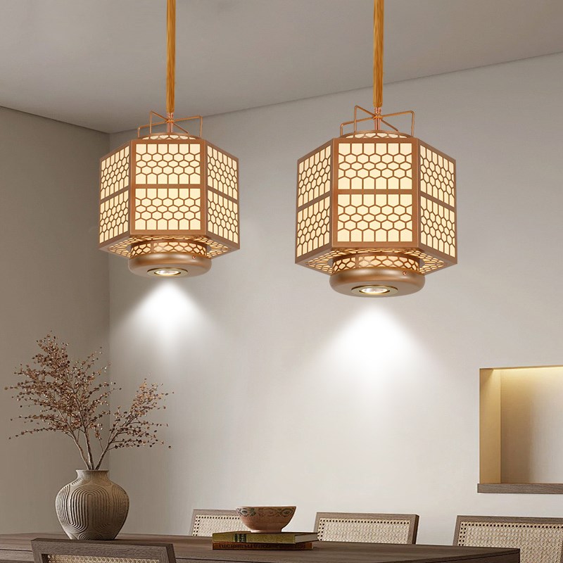 新中式吊灯饭店菜馆餐厅LEwD带射灯餐饮店专用卡座餐桌茶室灯具