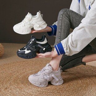 厚底内增高7CM气垫底运动休闲透气网面鞋 新款 女2024年春季 老爹鞋