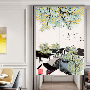 水墨画门帘卧室隔断帘厨房玄关厕所房间大门遮挡布帘徽派建筑挂帘