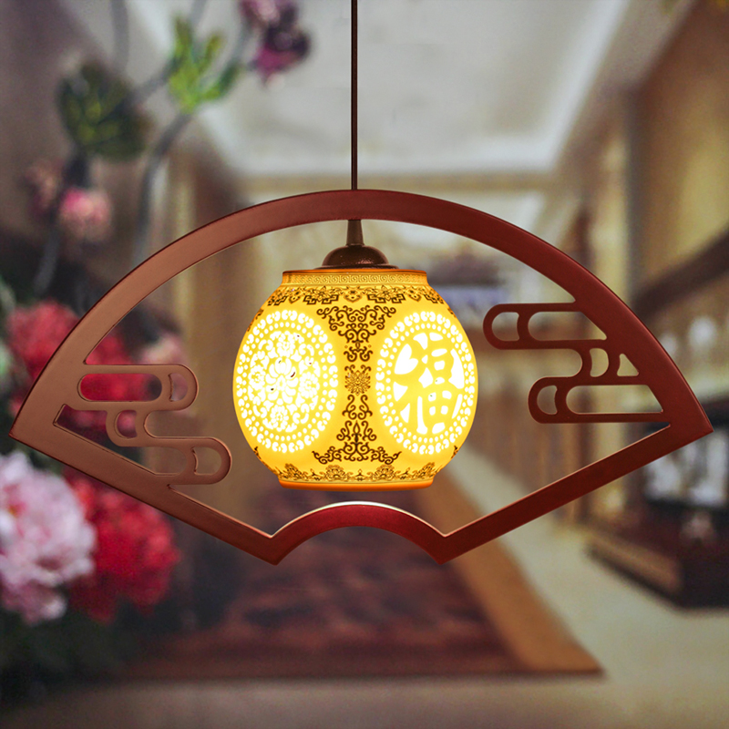 景德镇中式陶瓷灯具客厅卧室玄关餐厅单头阳台灯笼吊灯过道灯饰