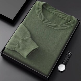 男士纯棉毛衣打底衫秋季新款圆领套头内搭针织衫宽松休闲全棉上衣