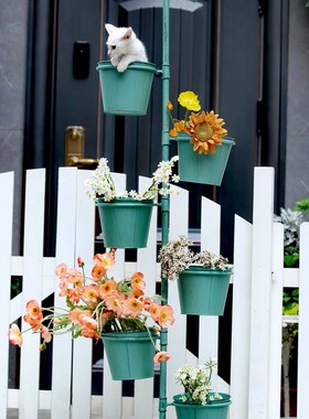 SHANGPIN复古铁艺落地式雨伞花架小鸟升级六桶户外庭院阶梯装饰
