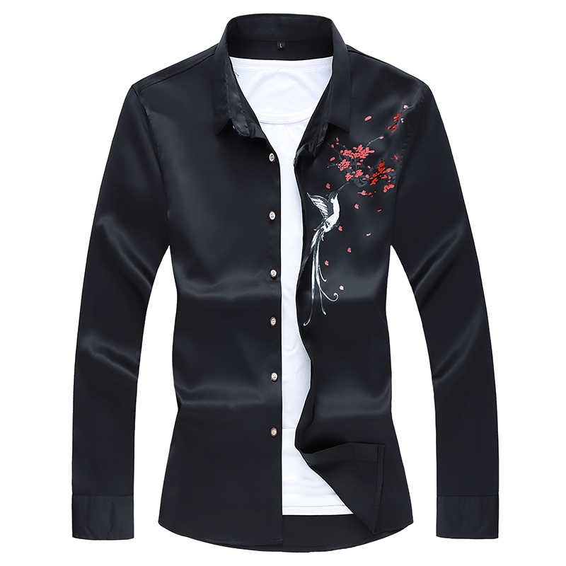 春秋季男士长袖休闲衬衫加肥加大码外穿上衣胖子衬衣中国风男装潮