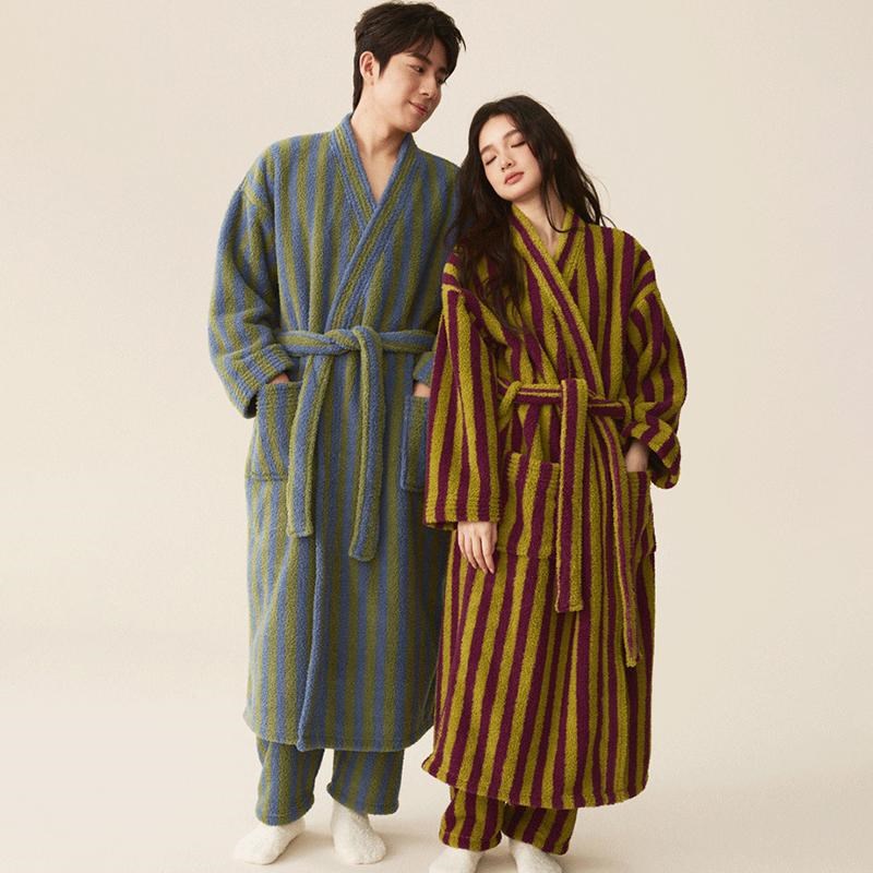 男士睡袍秋冬款珊瑚绒加厚加绒保暖冬季天晨袍女生睡衣家居服浴袍