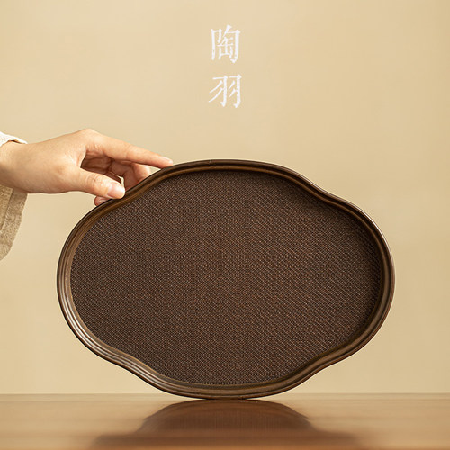 复古竹制托盘海棠形编织席面茶托盘日式高档干泡台茶奉茶盘壶托盘