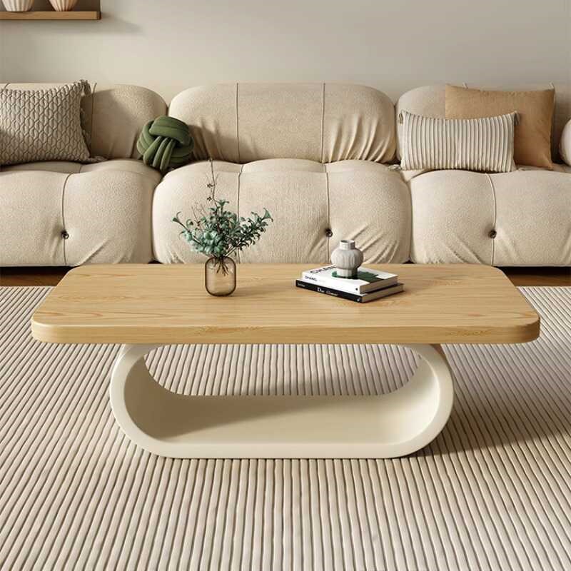 奶油风实木茶几家用小户型原木茶台客厅简约现代创意网红方形茶桌