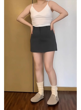 灰色半身裙女夏季高腰oa字裙大码胖mm遮肚显瘦梨形身材西装短裙